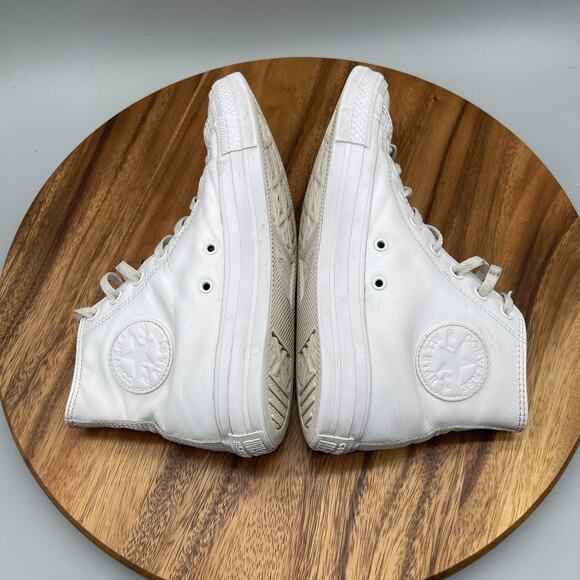 Converse Chuck Taylor All Star Hi Shoes Womens 8.5 White Leather Hi Tops Skate - Picture 6 of 8